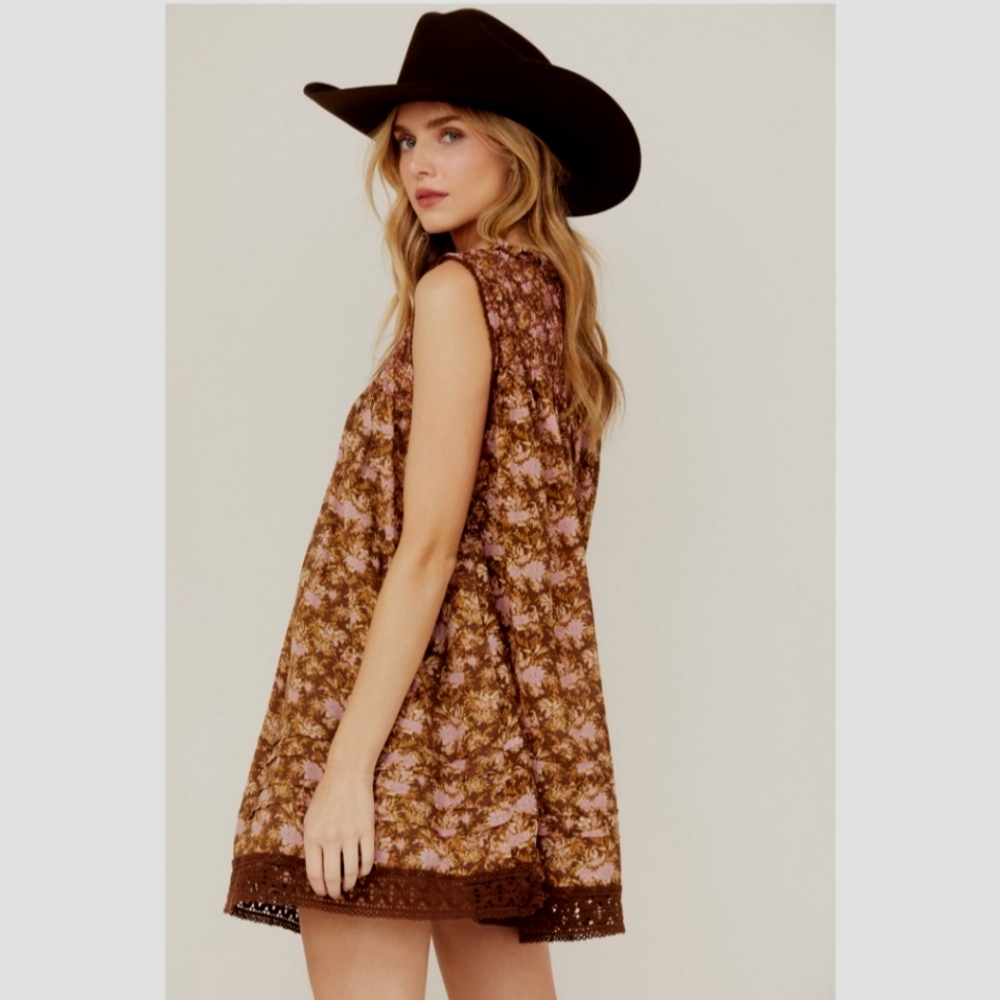 Free People Floral Shea Printed Mini Sleeveless Dress Size M *nwt